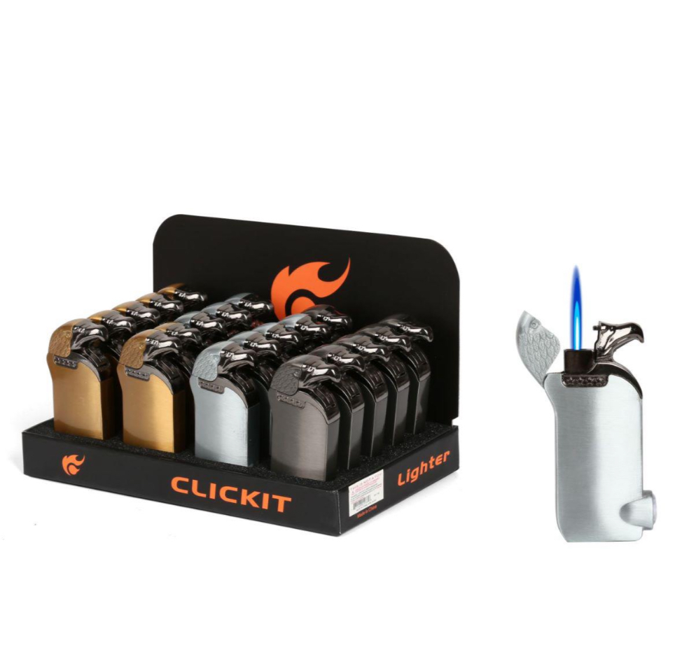 CLICKIT EAGLE LID TORCH LIGHTER ASSORTED COLORS GH-7166 BOX OF 20