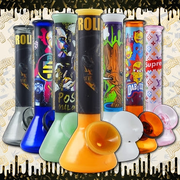 BEAKER WATER PIPE GLASS 2 IN 1 HAND PIPE & HONEY STRAW