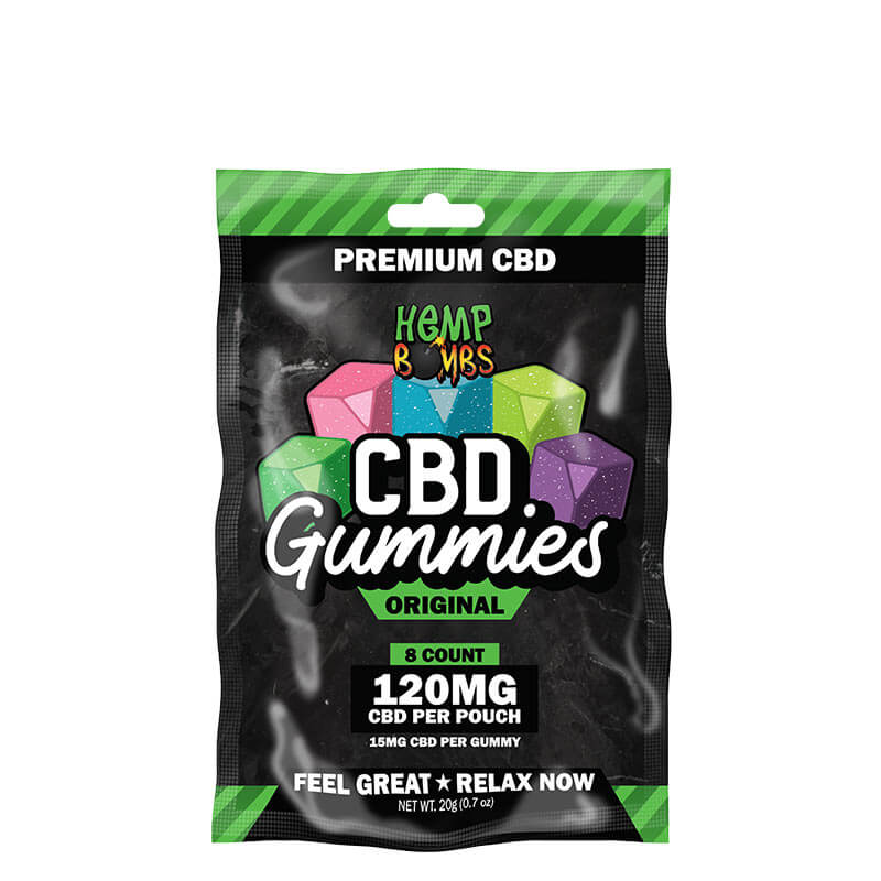 HEMP BOMB ORIGINAL 120MG CBD GUMMIES 8CT BAG ASSORTED FLAVORS