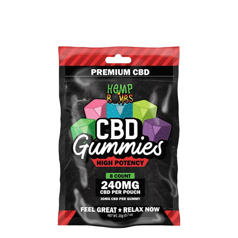 HEMP BOMB HIGH POTENCY 240MG CBD GUMMIES 8CT BAG ASSORTED FLAVORS