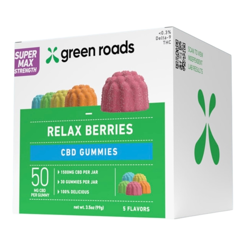 GREEN ROAD CBD 1500MG RELAX GUMMIES BERRIES 30CT JAR