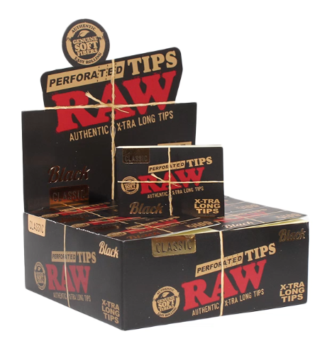 RAW BLACK CLASSIC PERFORATED X-TRA LONG TIPS 40CT BOX OF 36