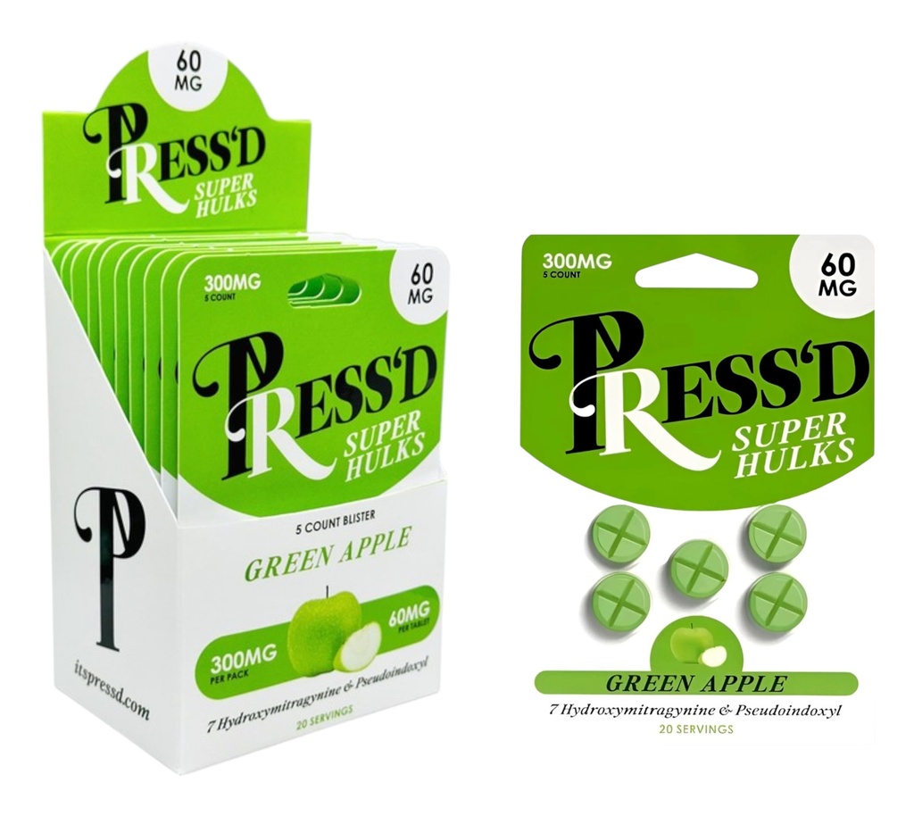 PRESS'D SUPER HULKS 60MG 7-HYDROXY & PSEUDO KRATOM BLISTER CAPSULES 5CT
