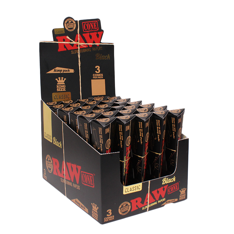 RAW BLACK CLASSIC KING SIZE TRIANGLE CONES 3CT BOX OF 30