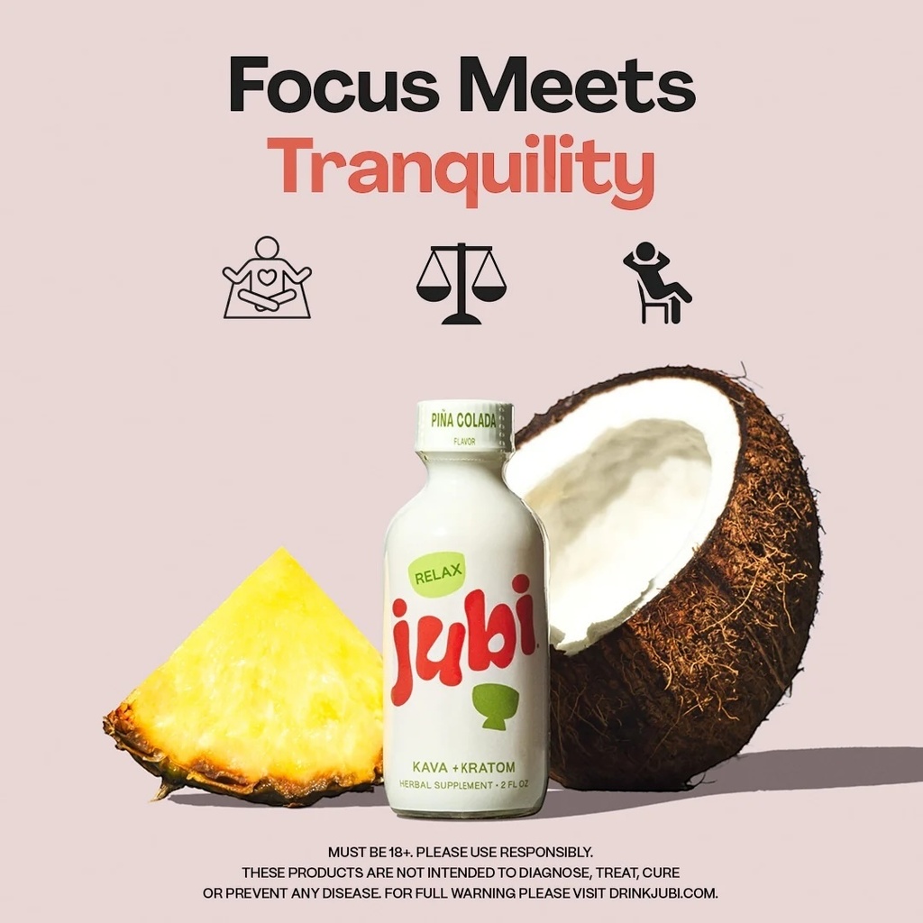JUBI KAVA + KRATOM PINA COLADA RELAX SHOT BOX OF 12