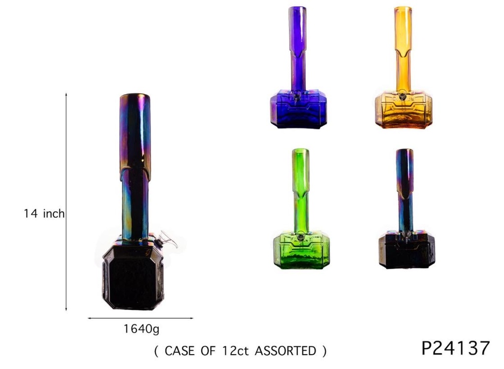 THOR HAMMER SOFT GLASS 14" WATER PIPE #GP24137 ASSORTED COLORS