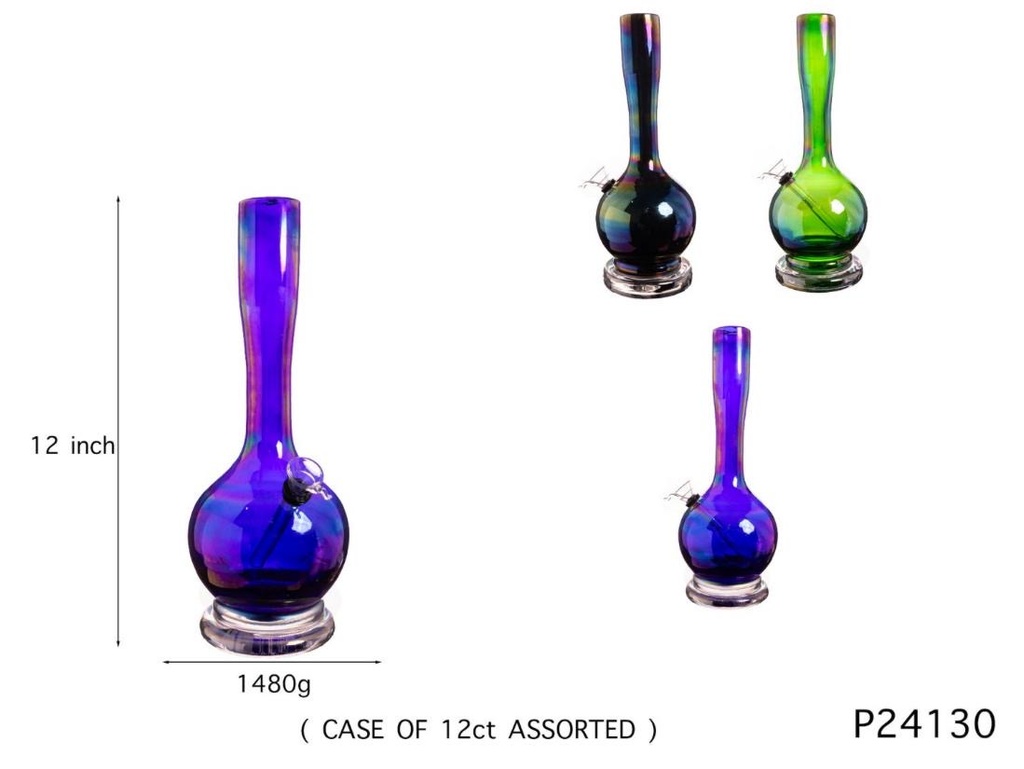 MYSTWAVE SOFT GLASS 12" WATER PIPE #GP24130 ASSORTED COLORS