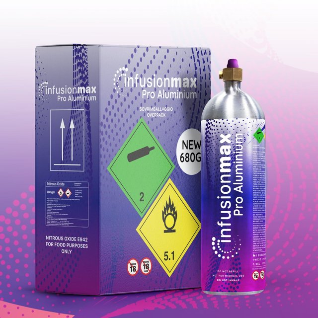 INFUSIONMAX PRO ALUMINIUM NITROUS OXIDE CREAM CHARGER 680G BOX OF 6