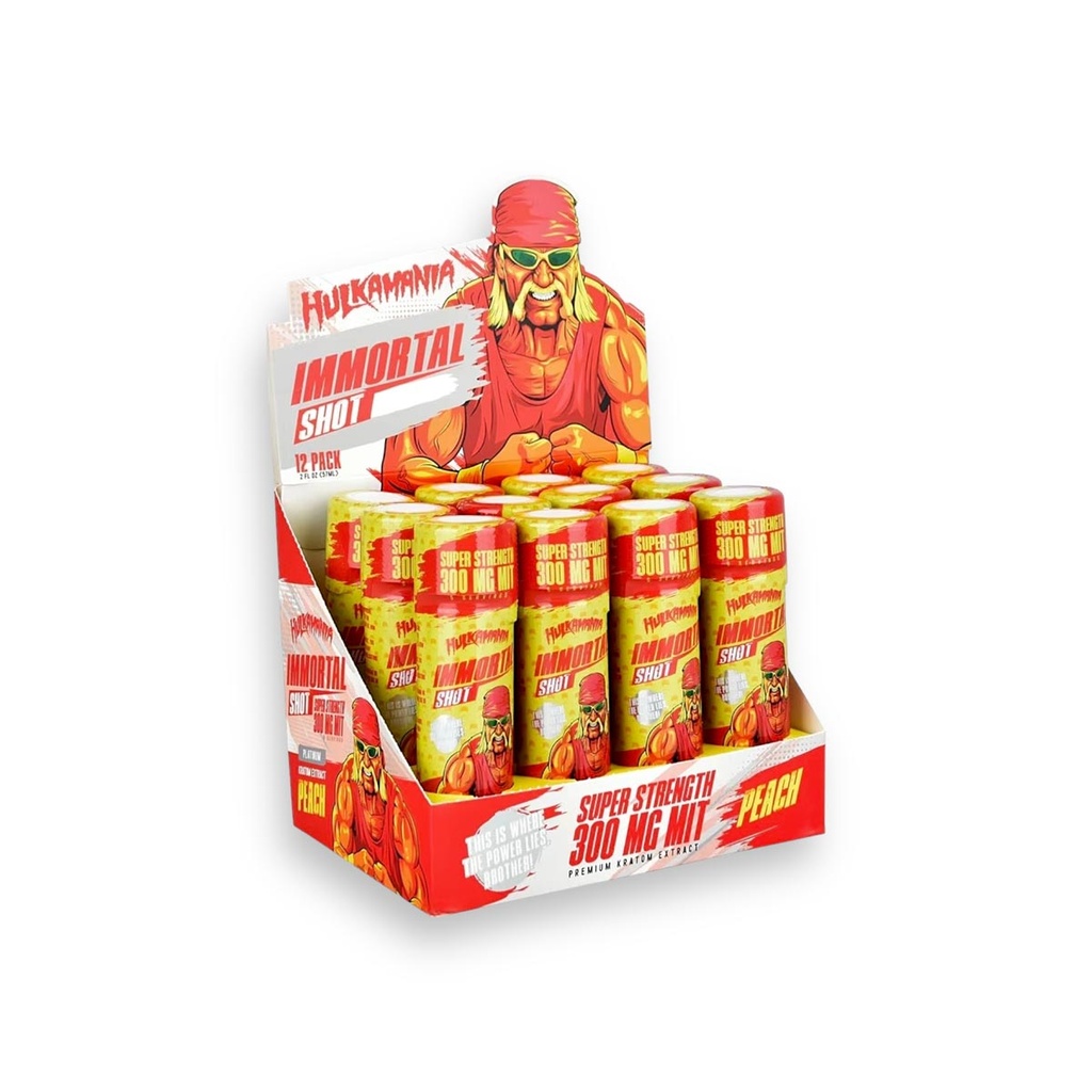 HULKAMANIA 300MG PLATINUM IMMORTAL SHOT SUPER STRENGTH MIT PEACH BOX OF 12