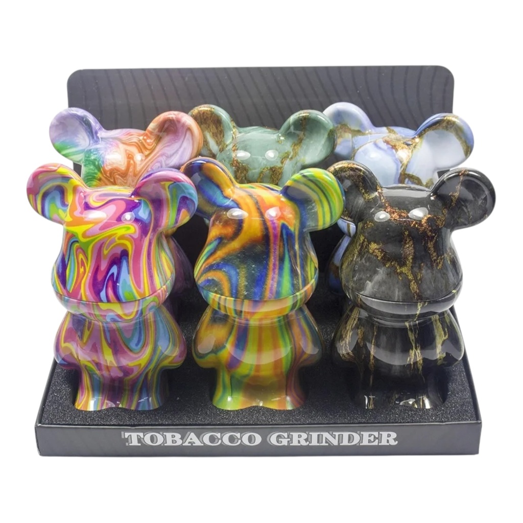 TOBACCO GRINDER BEAR TIE DYE DESIGN 3 PARTS #GR350 BOX OF 6
