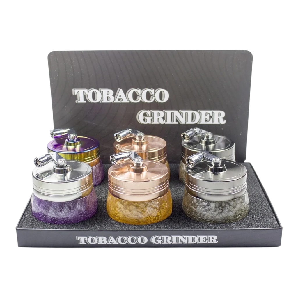 TOBACCO GRINDER ZINC ALLOY FINISH WITH HANDLE 4 PARTS #GR361 BOX OF 6