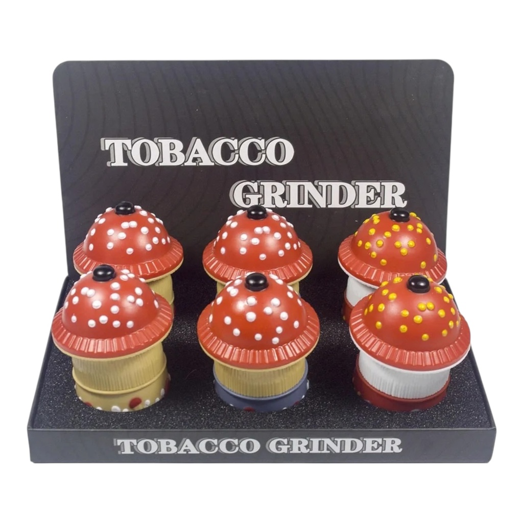 TOBACCO GRINDER MUSHROOM DESIGN 4 PARTS #GR342 BOX OF 6