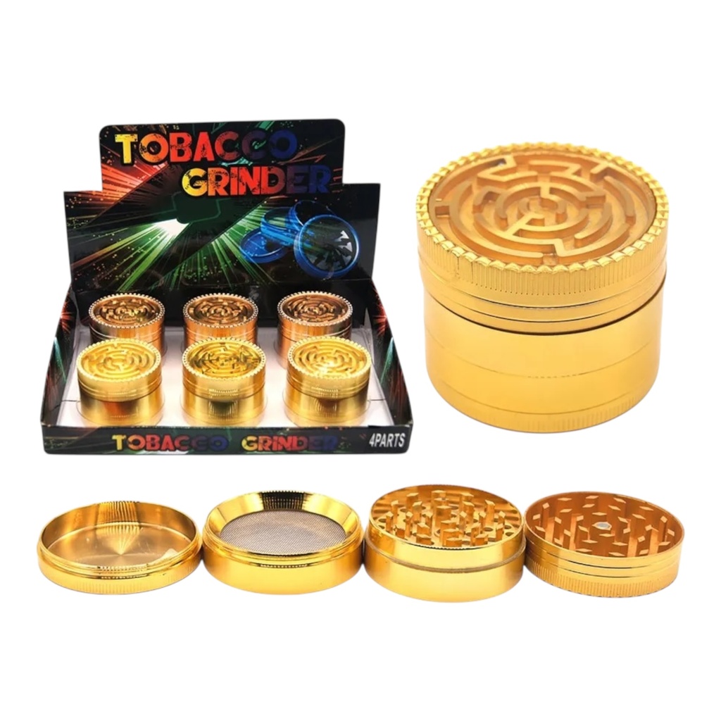 TOBACCO GRINDER MAZE ON TOP DESIGN 4 PARTS #GR150-52GD BOX OF 6