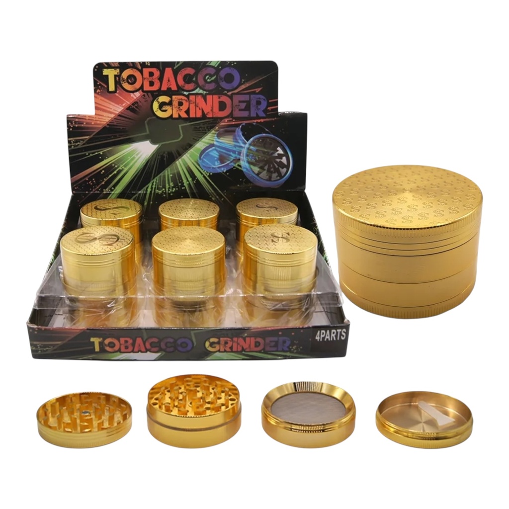 TOBACCO GRINDER GOLD MONEY $ DESIGN 4 PARTS #GR188-52$ BOX OF 12