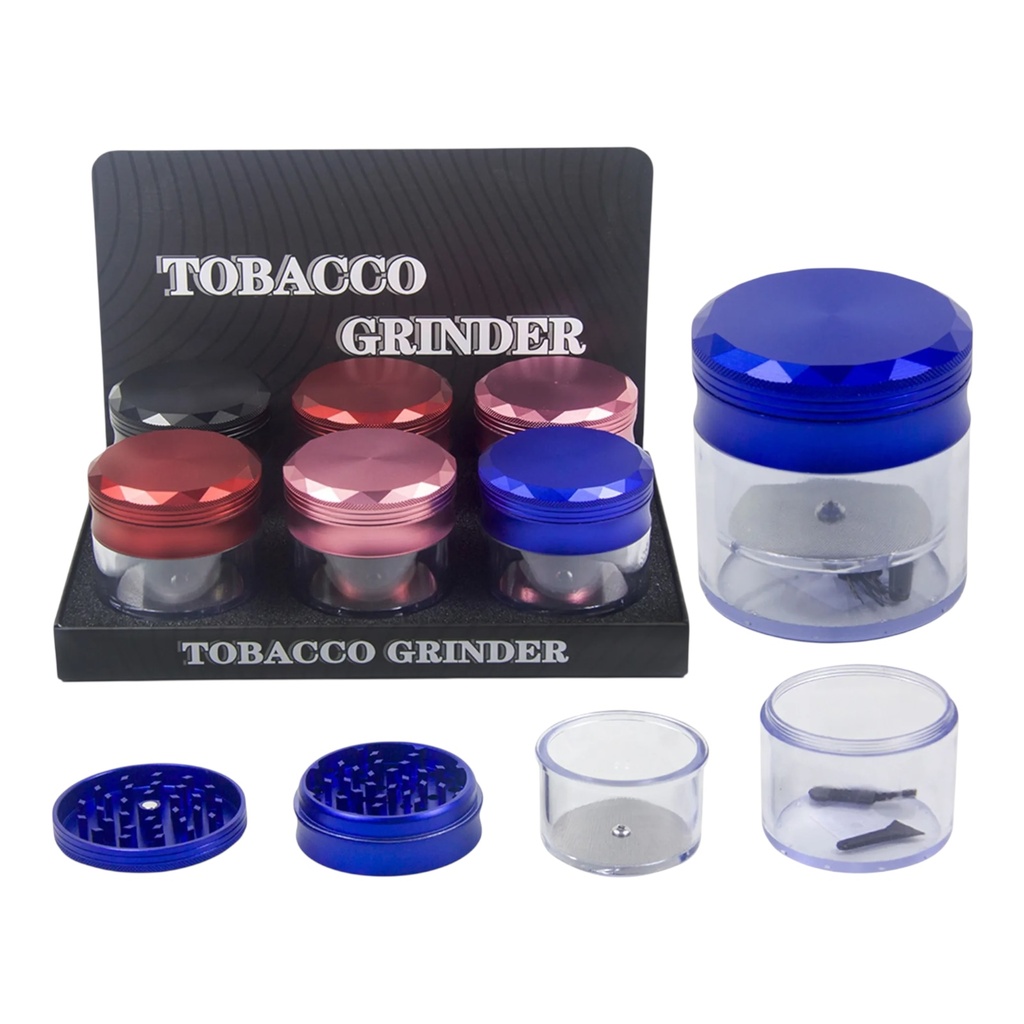 TOBACCO GRINDER CLEAR BODY DESIGN 4 PARTS #GR317 BOX OF 6