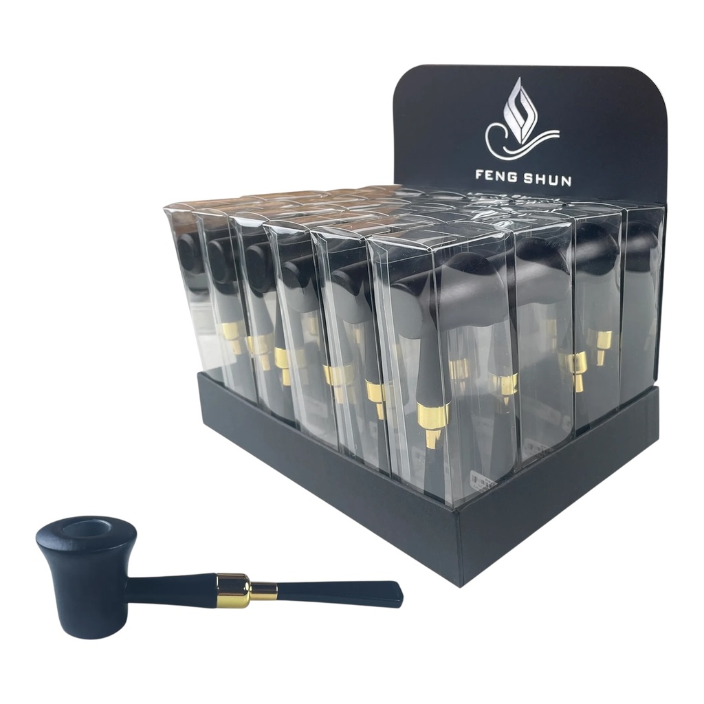 WOOD PIPE BLACK WITH GOLD HARDWARE #PIP22 BOX OF 24