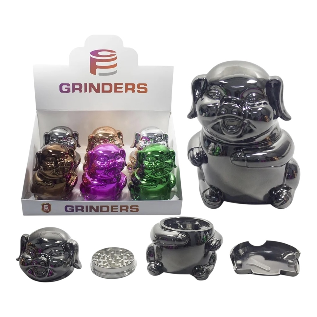 TOBACCO GRINDER FAT PIG DESIGN 4 PARTS #GR353 BOX OF 6
