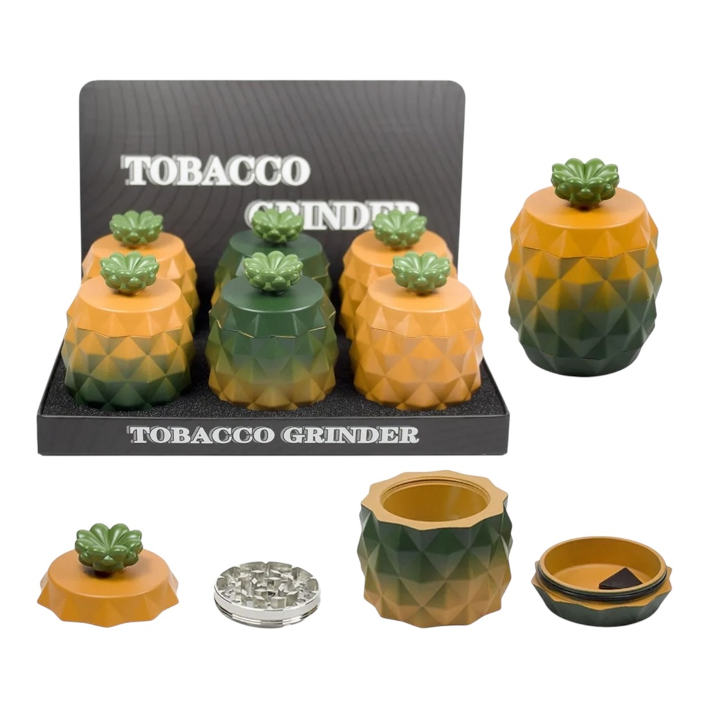 TOBACCO GRINDER PINEAPPLE DESIGN 4 PARTS #GR356 BOX OF 6