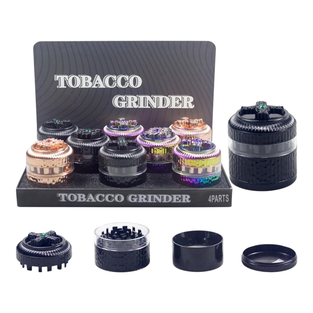 TOBACCO GRINDER WINDOW WITH SPINNER TOP DESIGN 4 PARTS #GR334 BOX OF 8