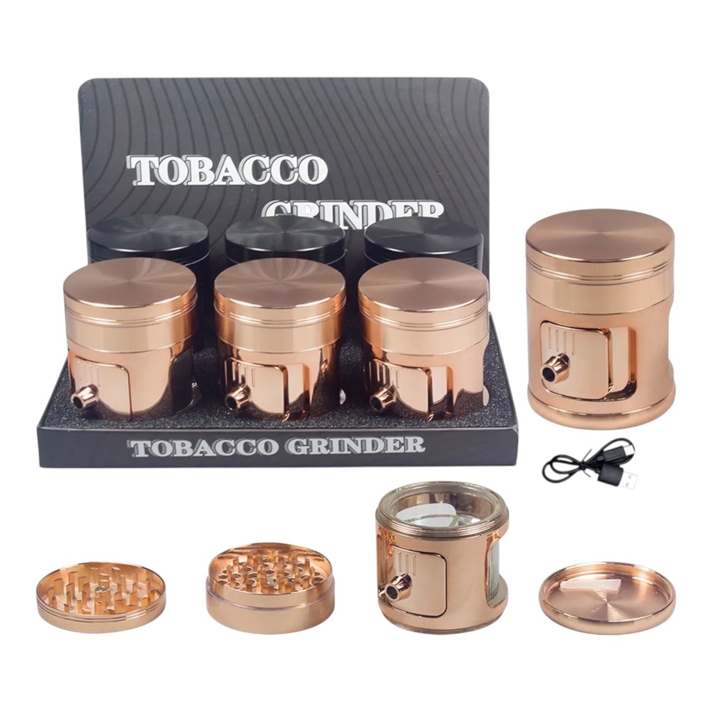 TOBACCO GRINDER SLIDING SPOUT DISPENSER WITH LED 4 PARTS #GR326 BOX OF 6