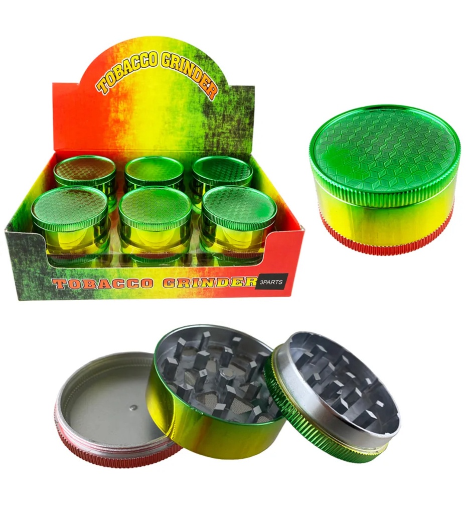 TOBACCO GRINDER MARLEY RASTA DESIGN 3 PARTS #GR041-HC BOX OF 12