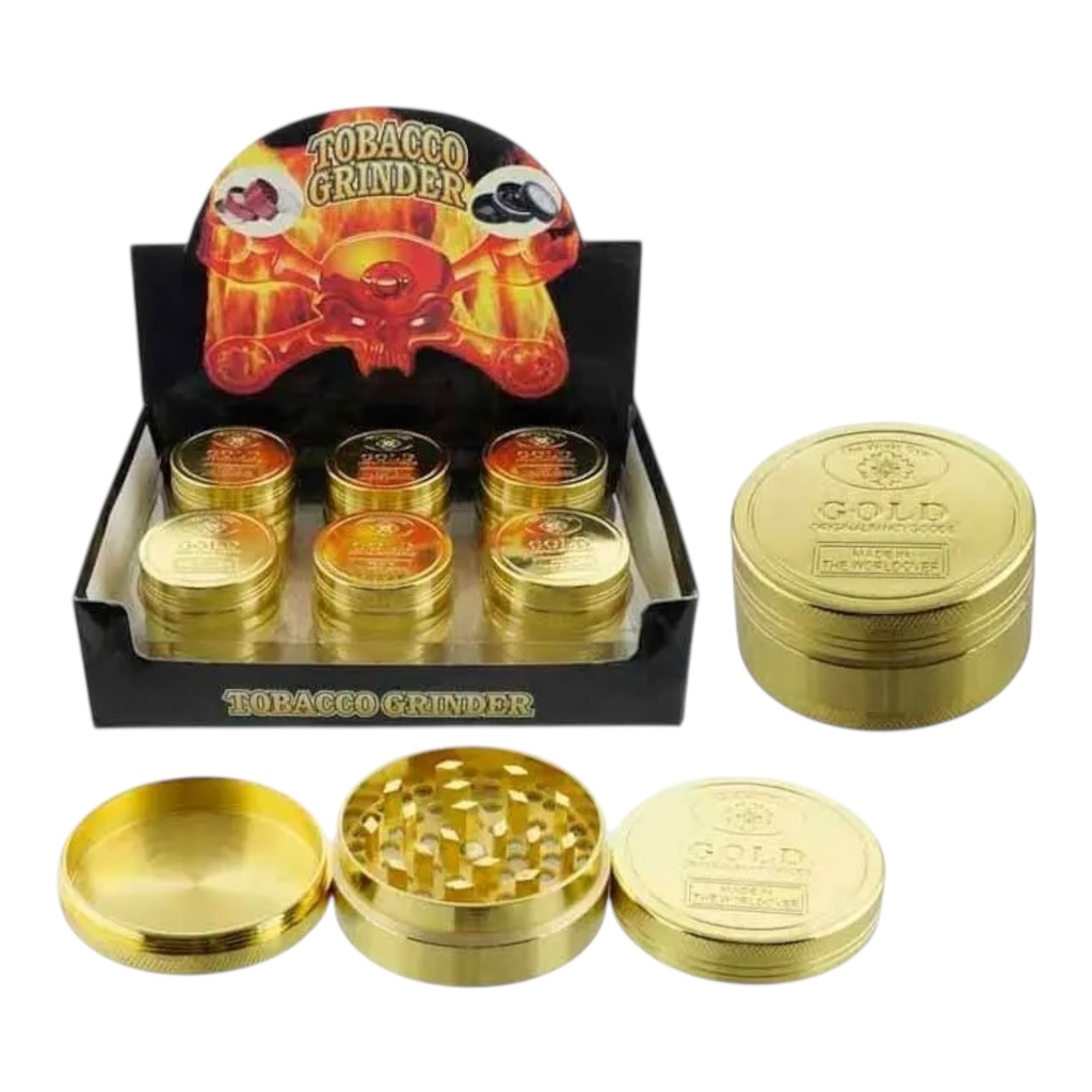 TOBACCO GRINDER GOLD COINS DESIGN 3 PARTS #GR076 BOX OF 12