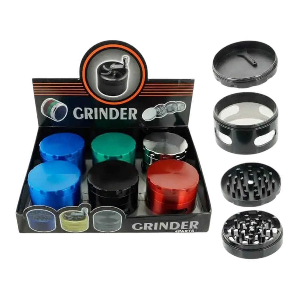 TOBACCO GRINDER 61MM ALLOY WITH SMALL SIDE WINDOWS 4 PARTS #GR108 BOX OF 6