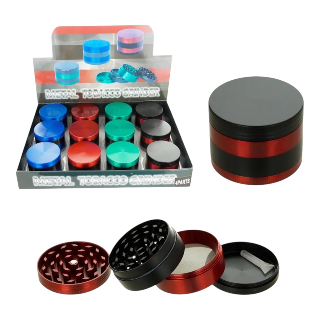 TOBACCO GRINDER 50MM TWO-TONE DESIGN 4 PARTS #GR124 BOX OF 12