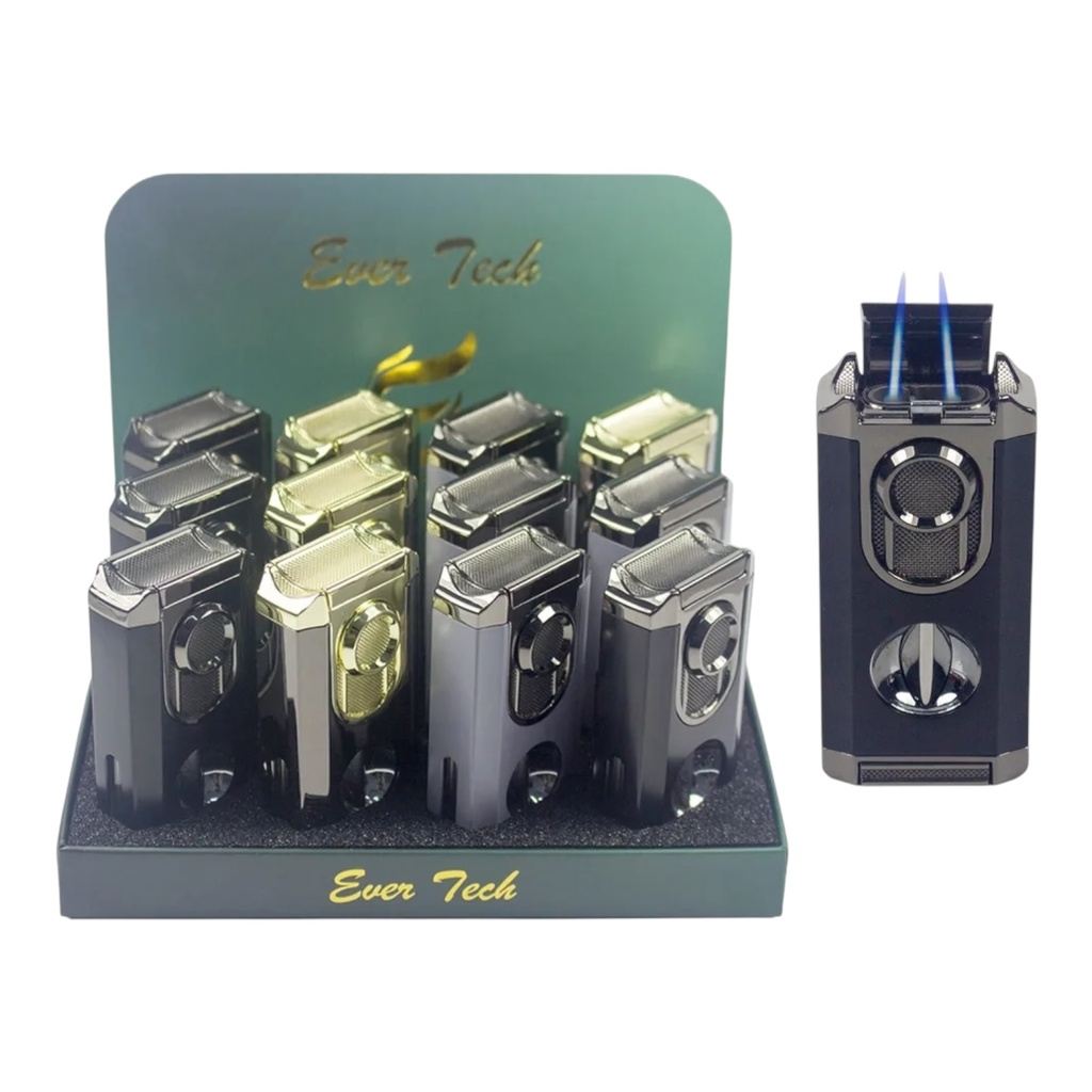 EVER TECH TRIPLE FLAME TORCH LIGHTER WITH CIGAR HOLDER AND CUTTER #M0441 BOX OF 12