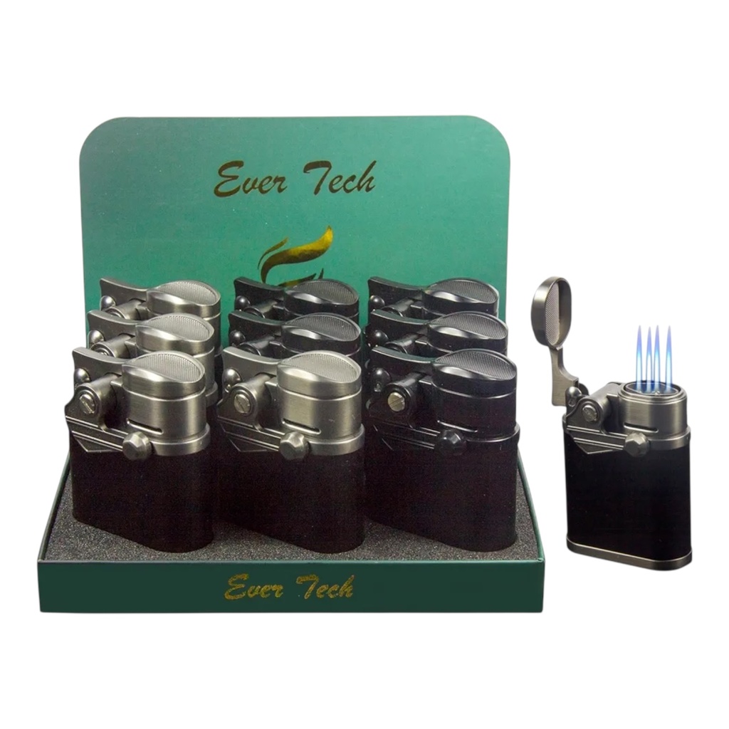 EVER TECH QUAD FLAME FLICK TORCH LIGHTER WITH CIGAR HOLDER #M0421 BOX OF 9