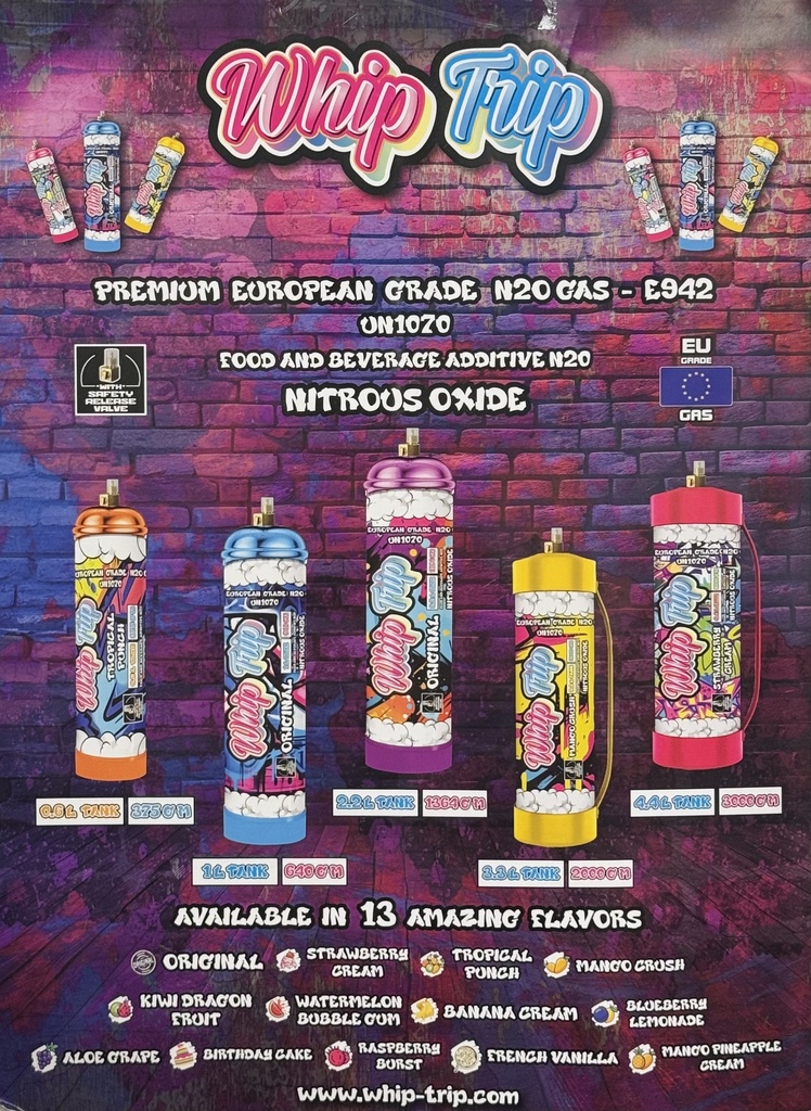 WHIP TRIP NITROUS OXIDE CREAM CHARGER 640G BOX OF 6