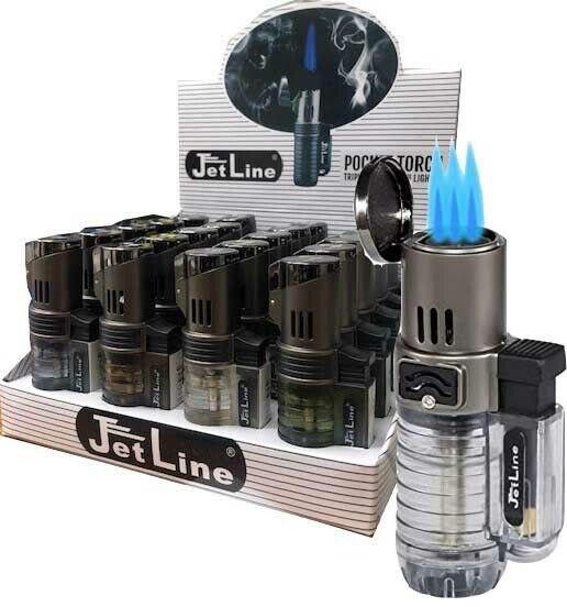 JETLINE TRIPLE FLAME POCKET TORCH LIGHTERS BOX OF 20