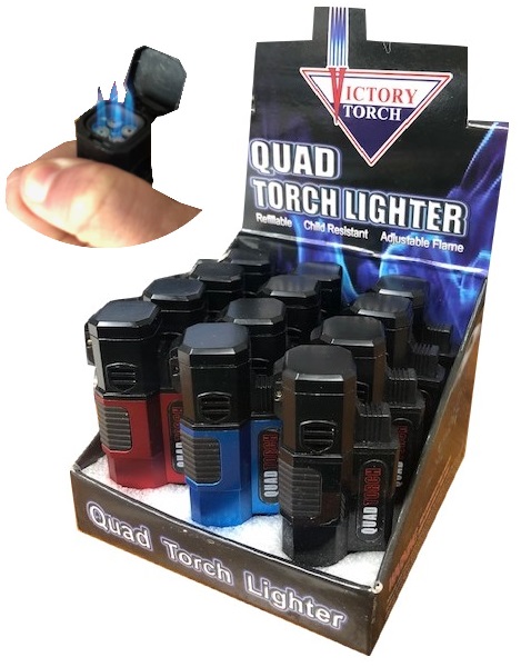 VICTORY TORCH METAL QUAD TORCH LIGHTERS BOX OF 12