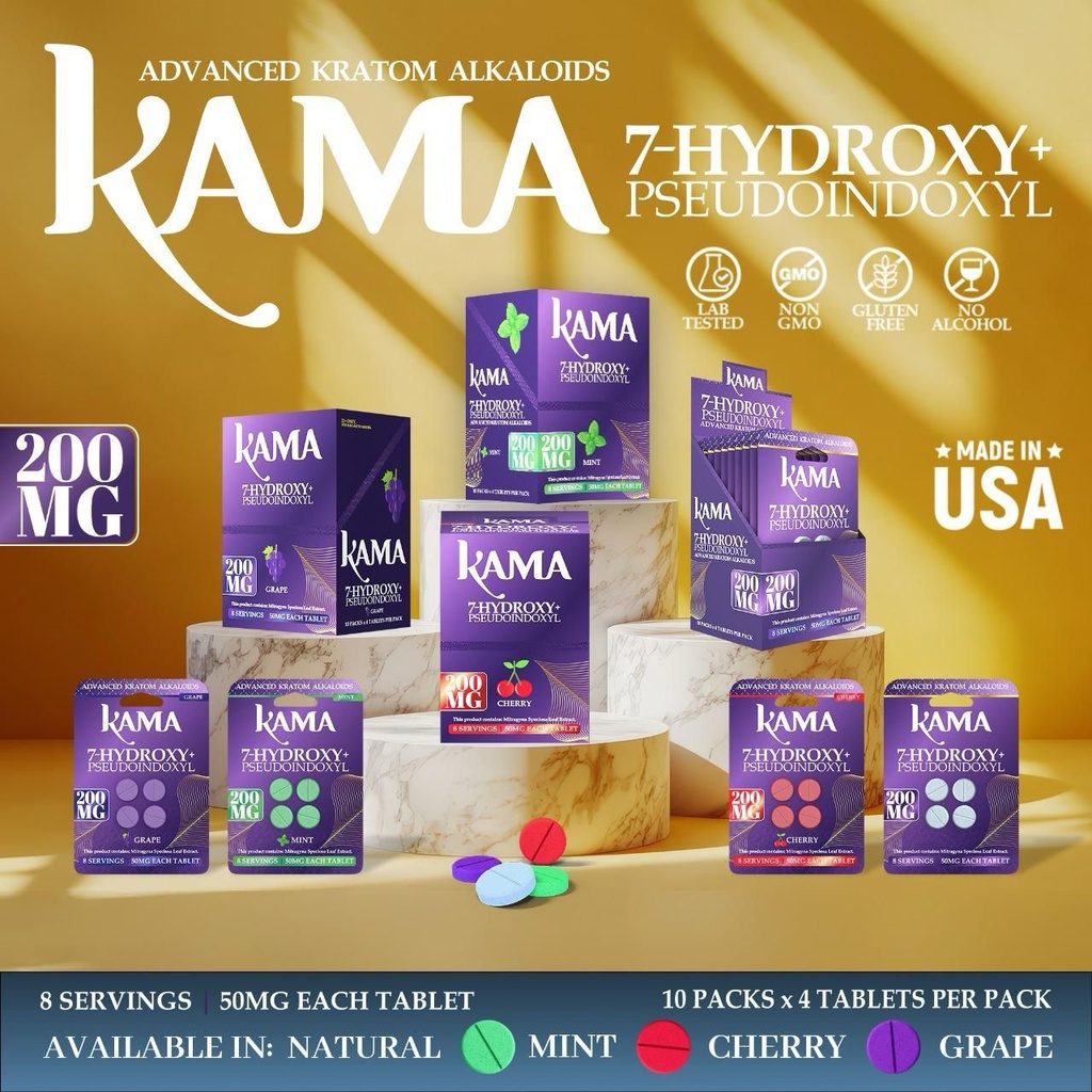 KAMA 50MG 7-HYDROXY + PSEUDOINDOXYL KRATOM BLISTER CAPSULES 4CT