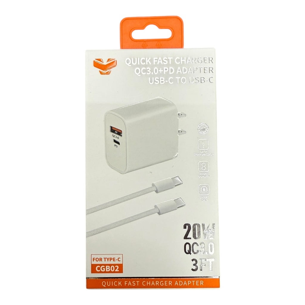 VITOG WALL COMBO USB-C TO USB-C 20W 3FT CABLE