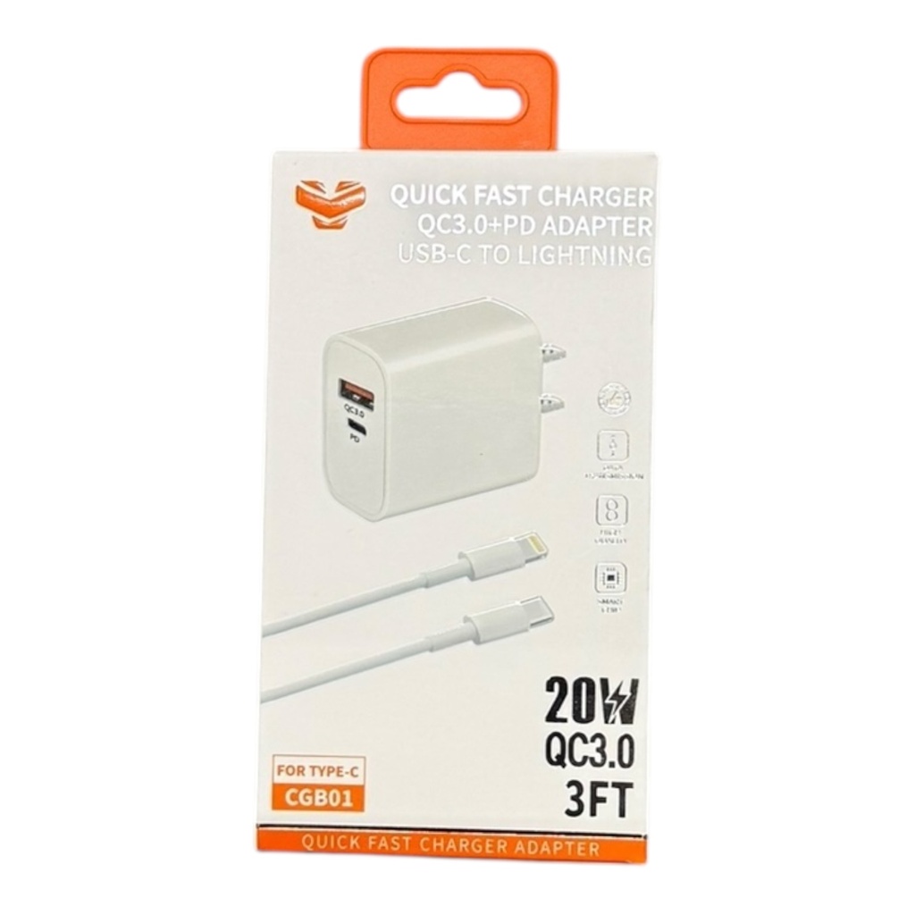 VITOG WALL COMBO USB-C TO LIGHTNING 20W 3FT CABLE