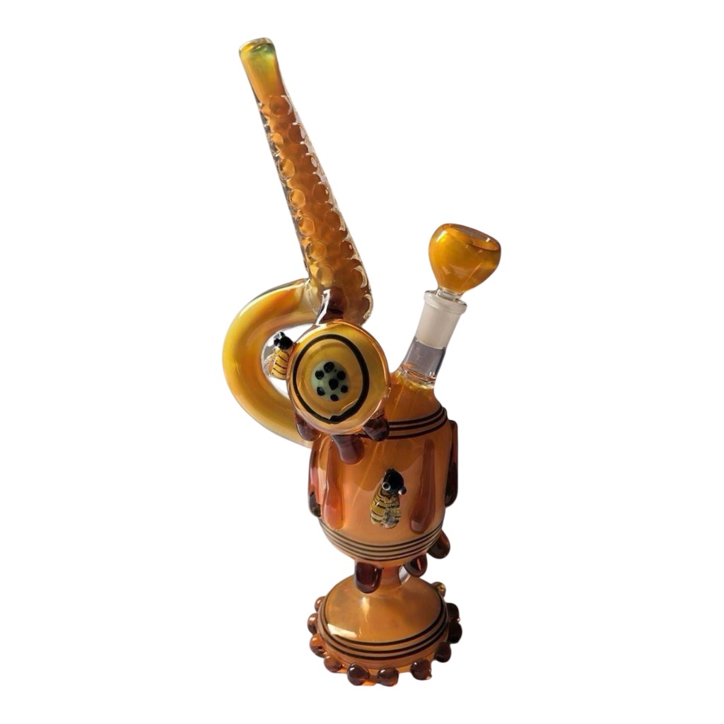 12" HONEY TELESCOPE MELTED GLASS FANCY BUBBLER ASSORTED COLORS