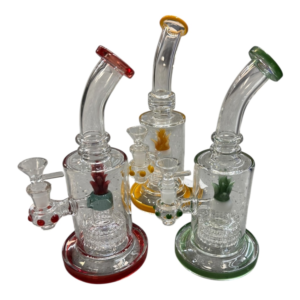 PINEAPPLE TRIO GLASS WATER PIPE  #LX-10 ASSORTED COLORS