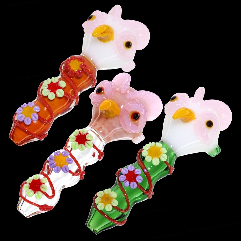 5" OWL FLOWER BODY GLASS HAND PIPE ASSORTED COLORS