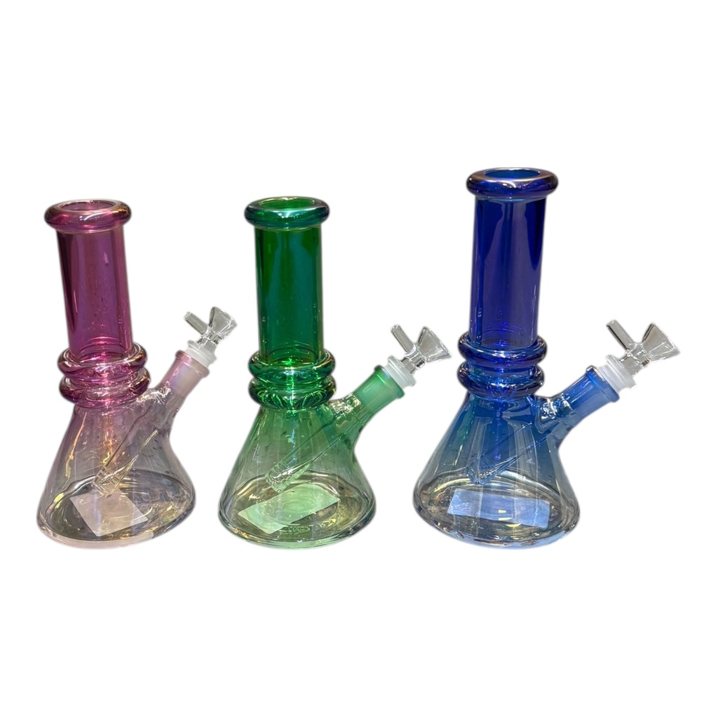 6" BEAKER HEAVY IRISDECENT GLASS BONG ASSORTED COLORS