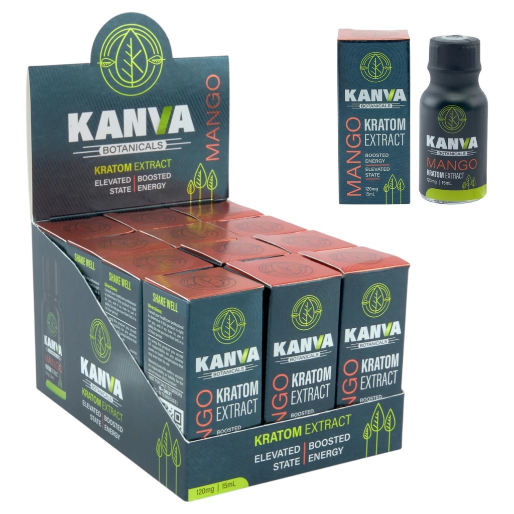 KANVA BOTANICALS 120MG KRATOM EXTRACT MANGO SHOTS BOX OF 12