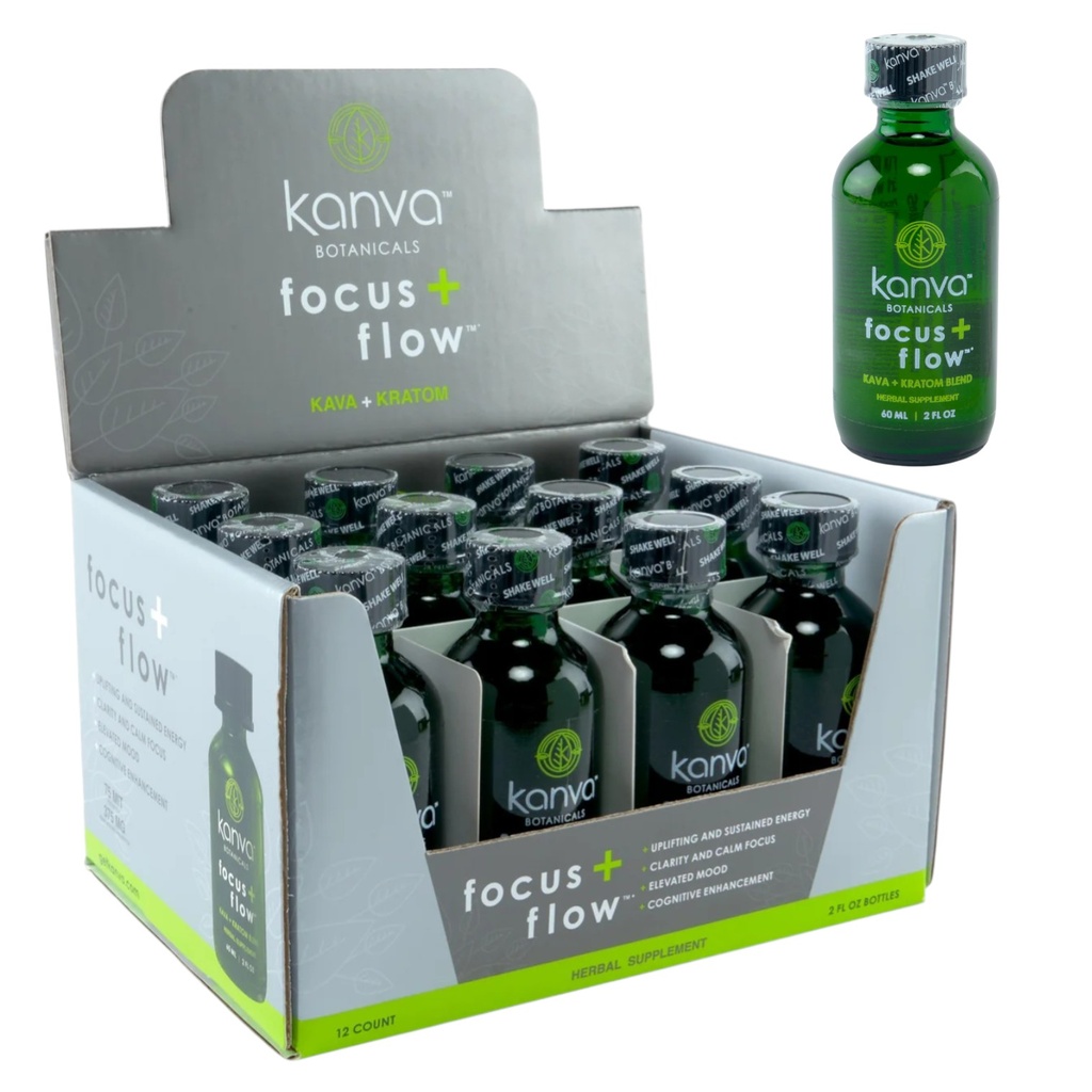 KANVA BOTANICALS KAVA + KRATOM BLEND FOCUS + FLOW SHOTS BOX OF 12