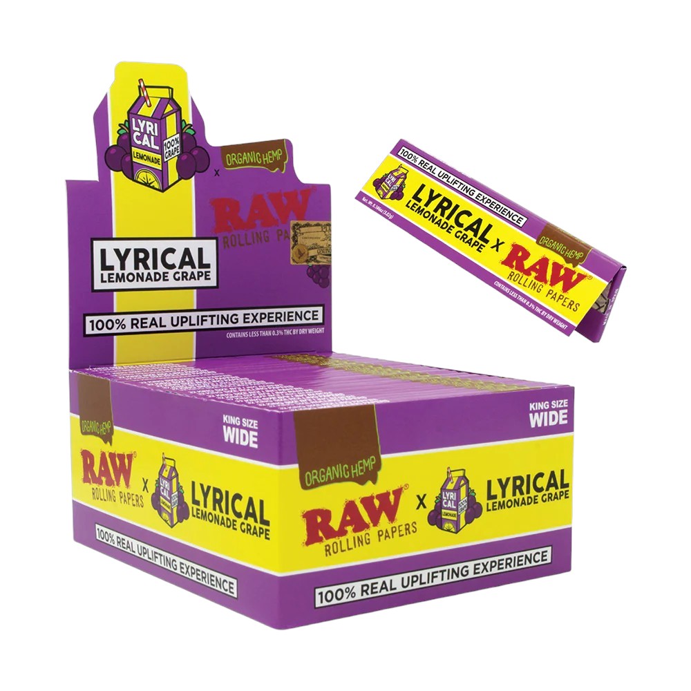 RAW ORGANIC X LYRICAL LEMONADE GRAPE KING SIZE WIDE PAPERS 32CT BOX OF 50