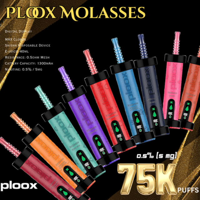 PLOOX MOLASSES 5MG DISPOSABLE 75000 PUFFS BOX OF 5
