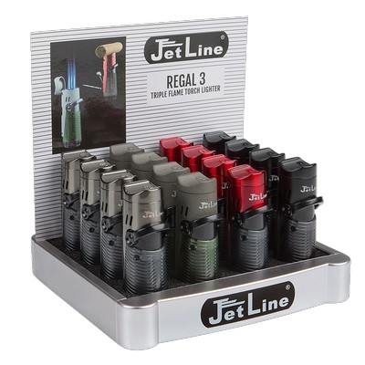 JETLINE REGAL 3 TRIPLE FLAME POCKET TORCH LIGHTERS BOX OF 16
