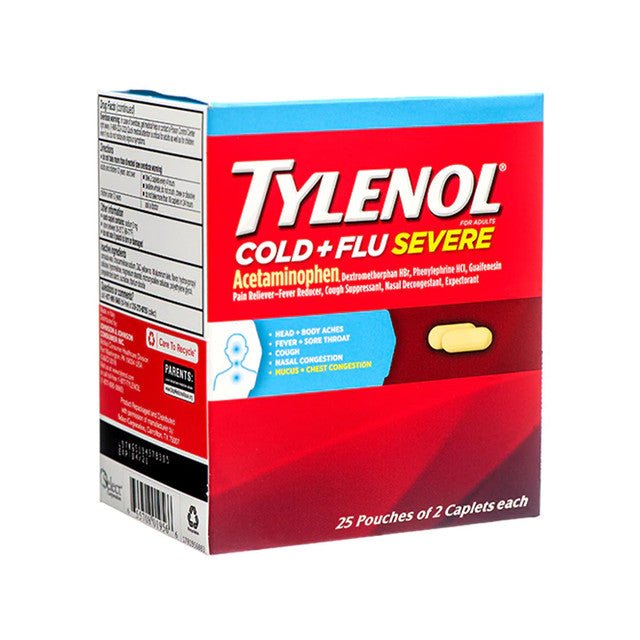TYLENOL COLD + FLU SEVERE ACETAMINOPHEN TABLETS 2CT BOX OF 25