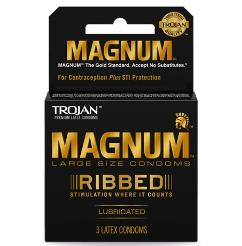 TROJAN MAGNUM RIBBED LARGE SIZE LUBRICATED CONDOMS 3CT BOX OF 6