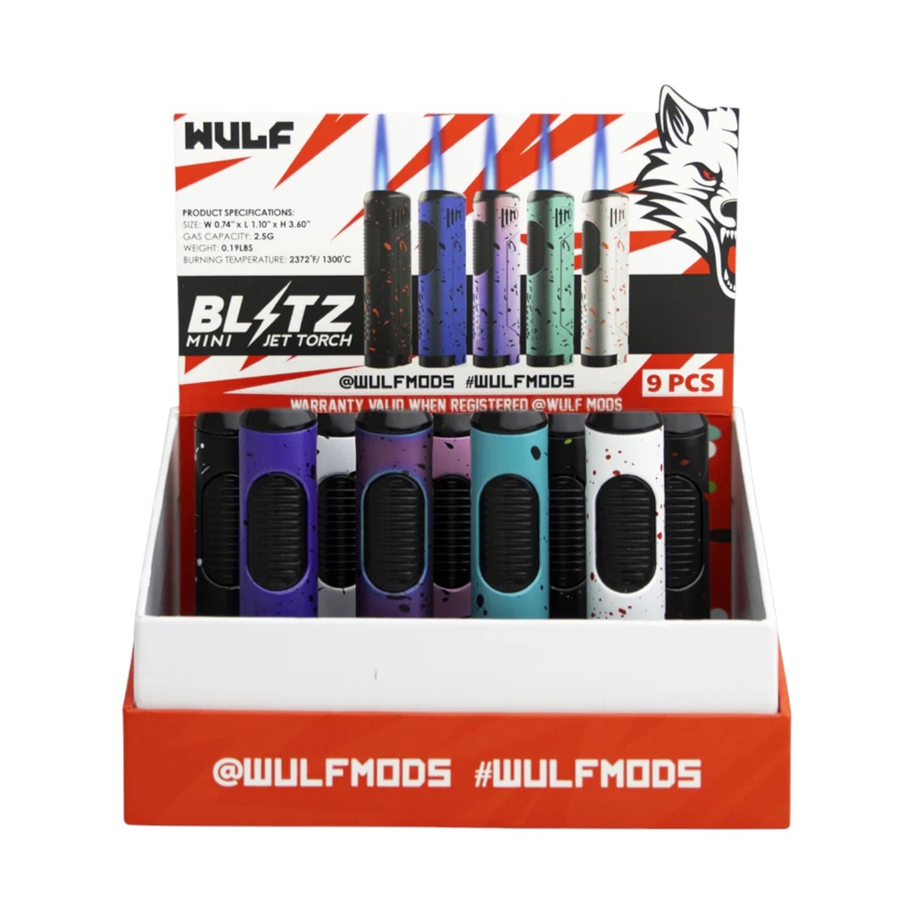 WULF BLITZ BUTANE TORCH LIGHTER BOX OF 9