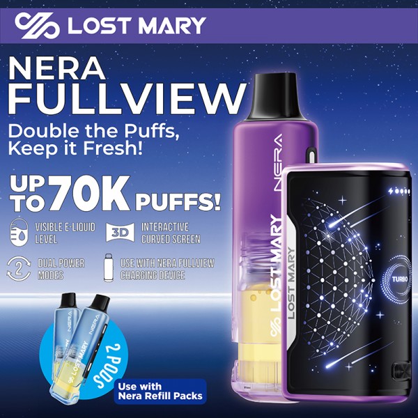 LOST MARY NERA FULLVIEW KIT 70K 5% DISPOSABLE (DEVICE + 2CT REFILL PACK PODS) BOX OF 5