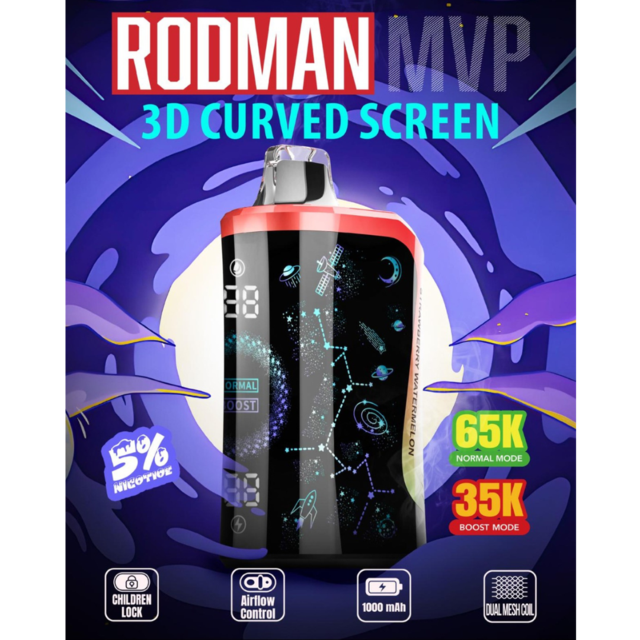 RODMAN MVP 5% DISPOSABLE 65000 PUFFS BOX OF 5